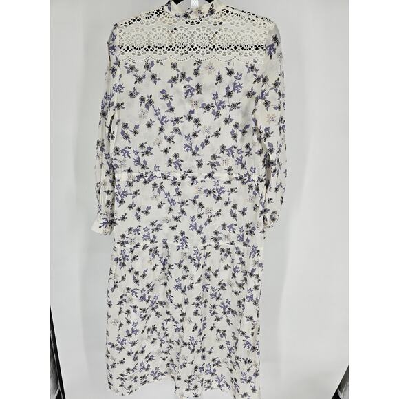 Sandro Paris Womens Sz XL Floral Print Broderie Detail Midi Dress *STAIN* - Picture 5 of 5